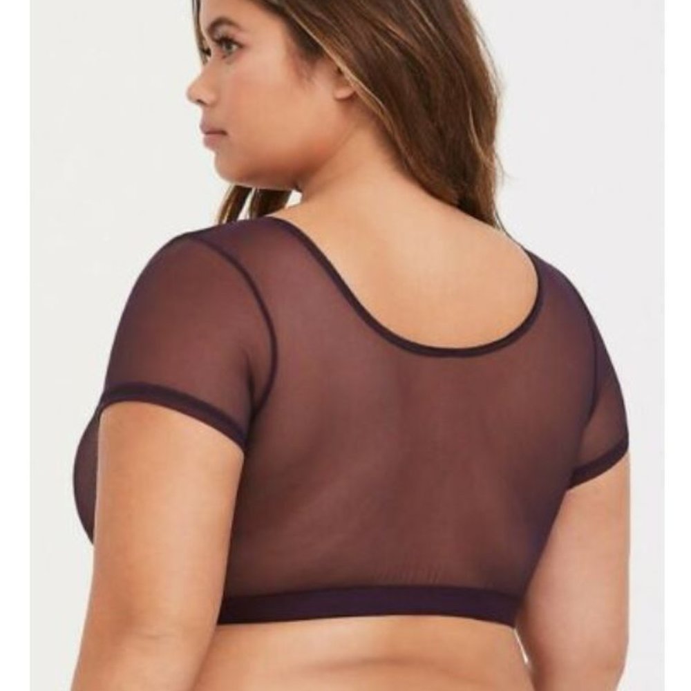 NWT Torrid Crop Top Grape Purple Mesh Short Sleeve Under-It-All 3/3X